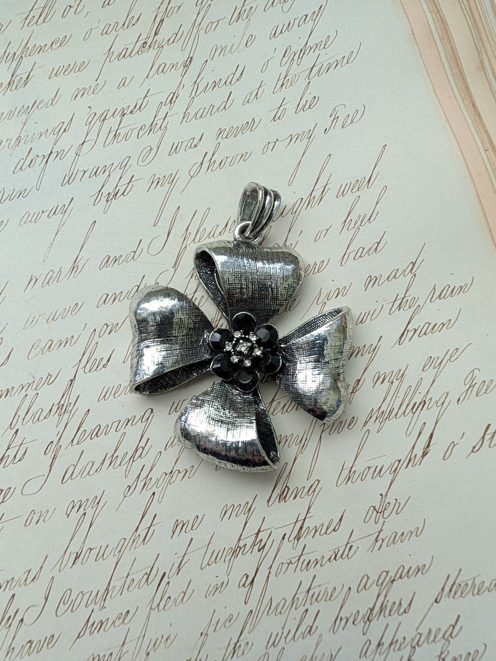 Silver Floral Bow Pendant Necklace - Women's Jewelry